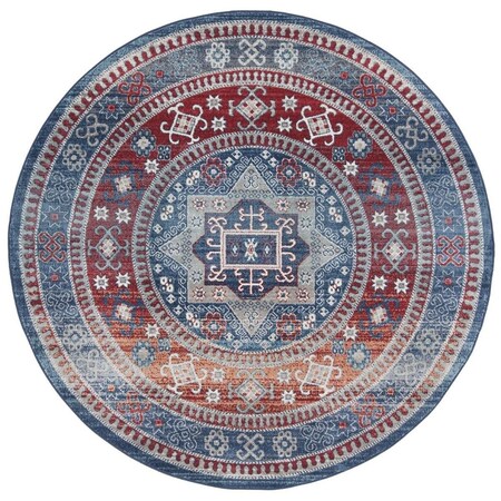 Safavieh 6 ft. 7 in. x 6 ft. 7 in. Kazak 100 Round Rug Red & Blue KZK122R-7R